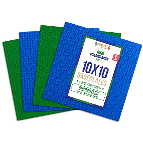 Barcaloo 10 Inch x 10 Inch Baseplate for Building Bricks - 4 Pack (2 Blue, 2 Green) Classic Baseplates Compatible with All Major Brands