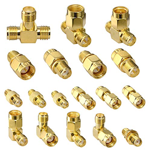 YOTENKO SMA Connectors 18PCS SMA Adapter Kit SMA RP-SMA Male Female Adapter,Straight 90 Degree Tee Coax Connector,RF Coax Converter Set for Baofeng FPV Drone Yaesu Radios FPV/WiFi/Camera Antennas