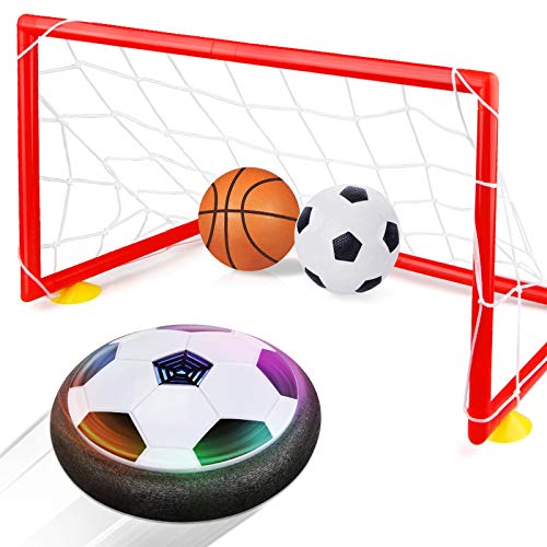 Betheaces Kids Toys Hover Soccer Ball Set with 2 Goals, Air Power Soccer LED Indoor Game Sports Gift Toys for 2, 3, 4, 5, 6, 7, 8 Year Old Boys Girls Included Inflatable Football, Basketball, Pump
