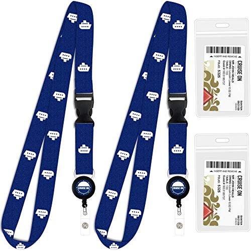 Book Cover Cruise Lanyard for Ship Cards | 2 Pack Cruise Lanyards with ID Holder, Key Card Retractable Badge & Waterproof Ship Card Holders