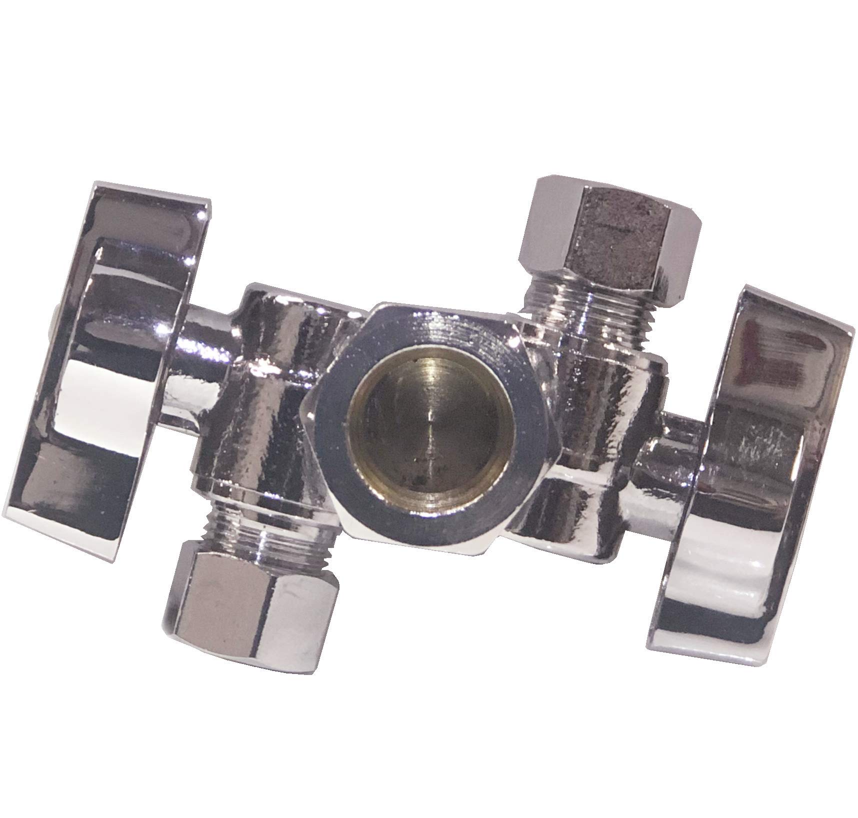EZ-Fluid 5/8" Comp. O.D X 3/8" Comp X 3/8" Comp 1/4 Turn Double Handles Chrome Brass Angle Stop Valve Water Shut Off Ball Valve For Water Pipes LF or Faucet Toilet Valve ,Dishwasher,Filter (1)