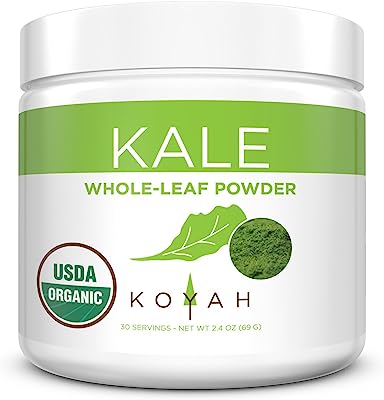 KOYAH - Organic USA Grown Kale Powder (Equivalent to 30 Cups Fresh): Freeze-dried, Whole-Leaf Powder