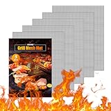 OSVINO Grill Mesh Mat Set of 5 Reusable Non-Stick BBQ Sheets Works on Gas Charcoal Electric Grill, Black