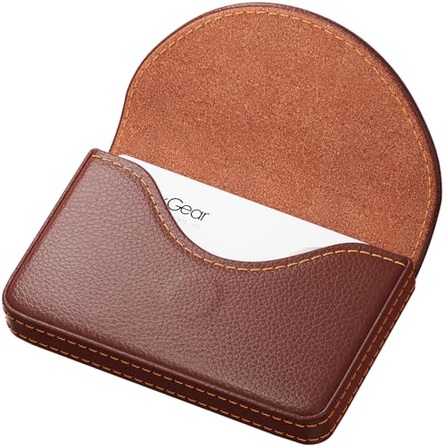 MaxGear Leather Business Card Holder Case for Men or Women Name Card Case Holder with Magnetic Shut Coffee, Holds 25 Business Cards