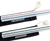 Architectural Scale Ruler (Imperial) and Engineer Scale Ruler Set - Two 12 Inch Aluminum Triangular Scale Rulers with Protective Sleeves