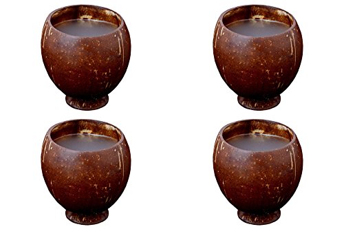 Fedora Craft Hand Made Coconut Shell Mug with Pouch - Set of 4