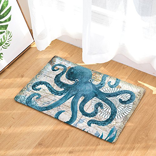 EZON-CH Modern Non Slip Watercolor Sea World Animal Home Bathroom Bath Shower Bedroom Mat Toilet Floor Door Mat Rug Carpet Pad Doormat(15.7X23.6IN)(Octopus)