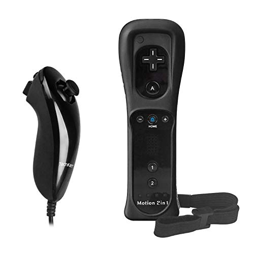 Motion Plus Remote Controller Compatible with Wii, TechKen Built-in 2 in 1 Remote Motion Nunchuck Controller with Silicon Case Compatible Nintendo Wii and Wii U