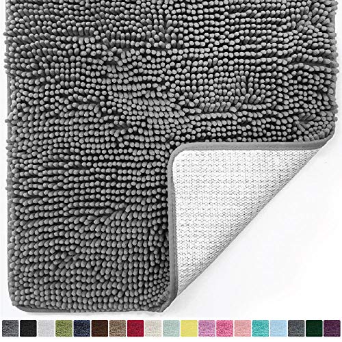 Book Cover Gorilla Grip Original Luxury Chenille Bathroom Rug Mat, 44x26, Extra Soft and Absorbent Large Shaggy Rugs, Machine Wash Dry, Perfect Plush Carpet Mats for Tub, Shower, and Bath Room, Gray