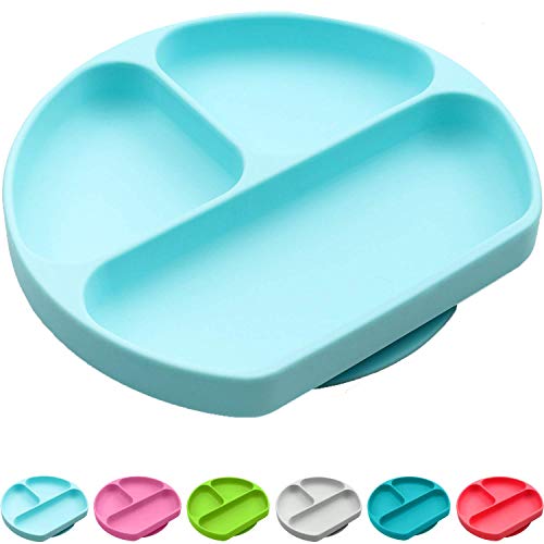 Book Cover Baby to Toddler Silicone Suction Plate â€“ Divided, BPA-Free Baby Led Weaning Plate Fits Most High Chair Trays â€“ Dishwasher-, Oven-, & Microwave-Safe Kids Dishes by Silikong, 8.2x7.3x1.4 in, Blue
