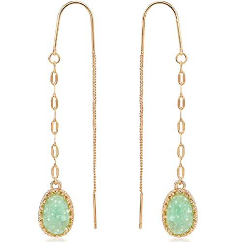 Humble Chic Simulated Druzy Threader Earrings for Women - Gold, Silver, or Rose Gold Tone Long Chain Earrings with Boho Created Geode Stone