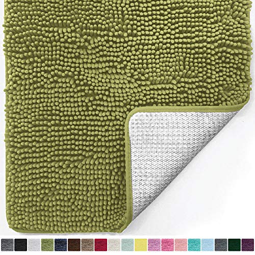 Book Cover Gorilla Grip Original Luxury Chenille Bathroom Rug Mat, 44x26, Extra Soft and Absorbent Large Shaggy Rugs, Machine Wash Dry, Perfect Plush Carpet Mats for Tub, Shower, and Bath Room, Green