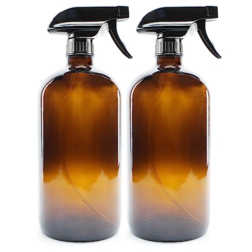 Cornucopia 32oz Amber Glass Spray Bottles (2-Pack); Brown Bottles w/ 3-Setting Trigger Sprayers; Includes Caps for Storage