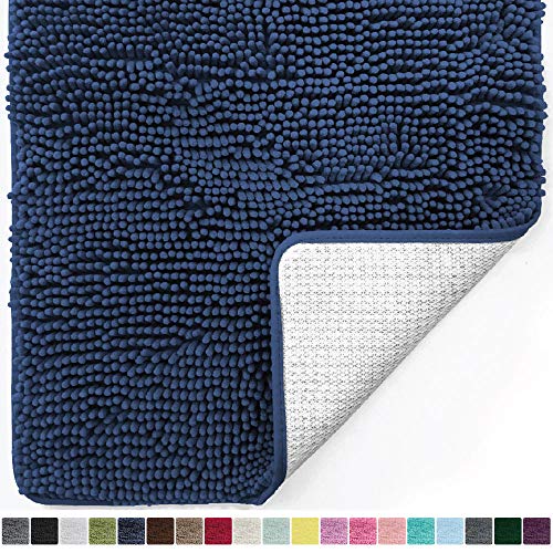 Book Cover Gorilla Grip Original Luxury Chenille Bathroom Rug Mat, 44x26, Extra Soft and Absorbent Large Shaggy Rugs, Machine Wash Dry, Perfect Plush Carpet Mats for Tub, Shower, and Bath Room, Navy Blue