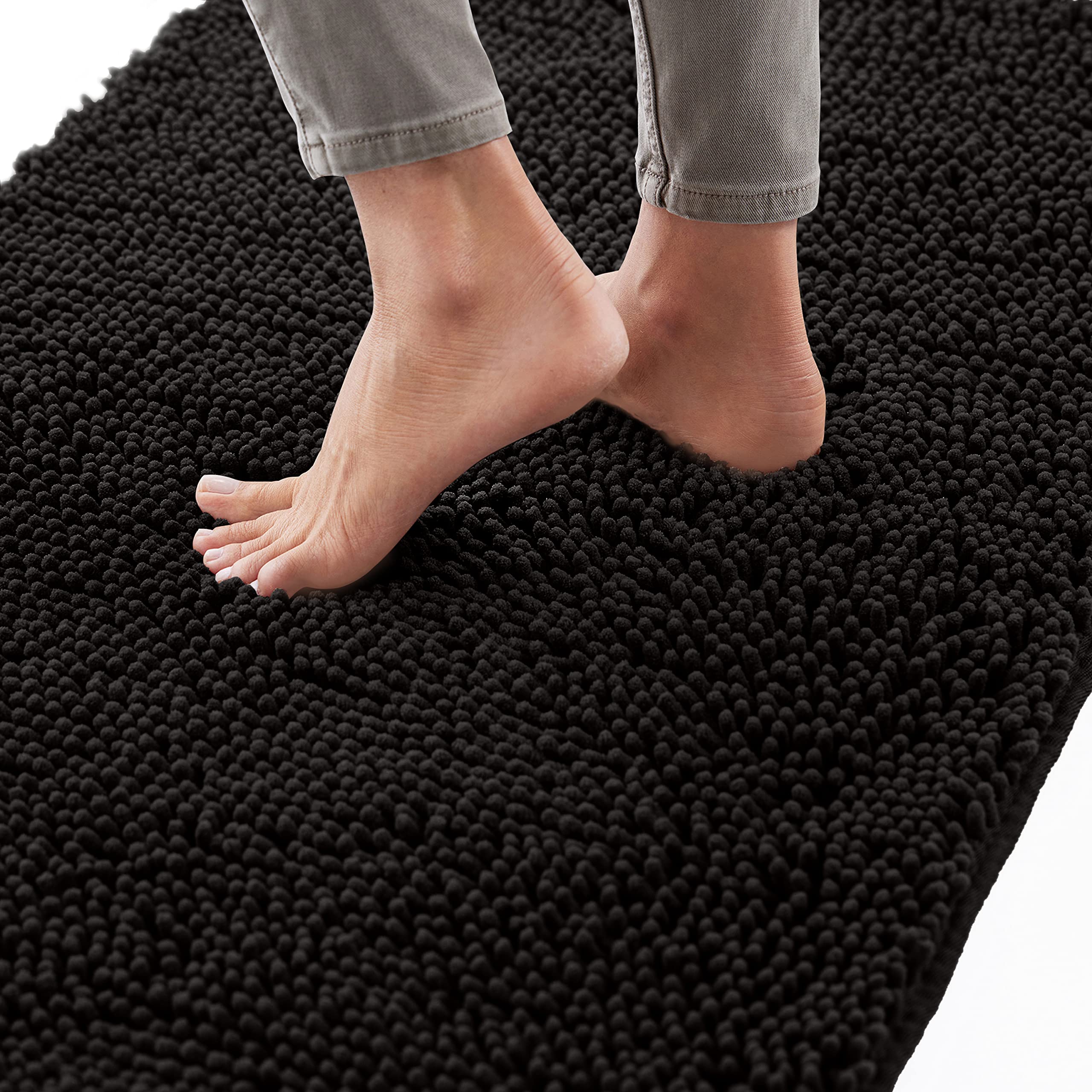 Gorilla Grip Bath Rug 44x26, Thick Soft Absorbent Chenille, Rubber Backing Quick Dry Microfiber Mats, Machine Washable Rugs for Shower Floor, Bathroom Runner Bathmat Accessories Decor, Black 44" x 26" Black