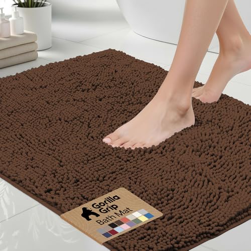 Gorilla Grip Original Luxury Chenille Bathroom Rug Mat, 30x20, Extra Soft and Absorbent Shaggy Rugs, Machine Wash Dry, Perfect Plush Carpet Mats for Tub, Shower, and Bath Room, Brown