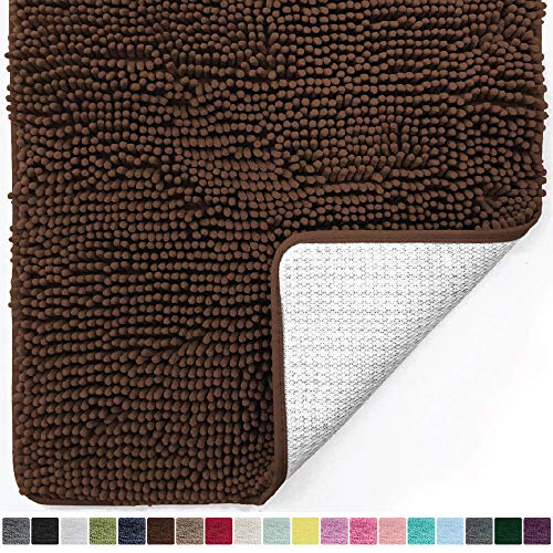Gorilla Grip Original Luxury Chenille Bathroom Rug Mat, 44x26, Extra Soft and Absorbent Large Shaggy Rugs, Machine Wash Dry, Perfect Plush Carpet Mats for Tub, Shower, and Bath Room, Brown