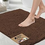 GORILLA GRIP Bath Rug Mat 30x20, Thick Soft Absorbent Chenille, Quick Dry Microfiber Mats, Rubber Backing Washable Shower Floor Rugs, US Designed Bathroom Bathmat Home Decor Accessories, Brown