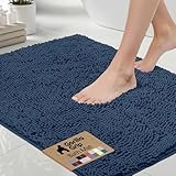 GORILLA GRIP Bath Rug Mat 30x20, Thick Soft Absorbent Chenille, Quick Dry Microfiber Mats, Rubber Backing Washable Shower Floor Rugs, US Designed Bathroom Bathmat Home Decor Accessories, Navy Blue