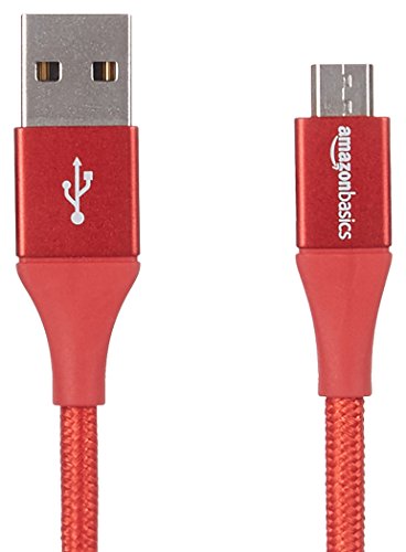 AmazonBasics Double Braided Nylon USB 2.0 A to Micro B Charger Cable | 3 Feet, Red