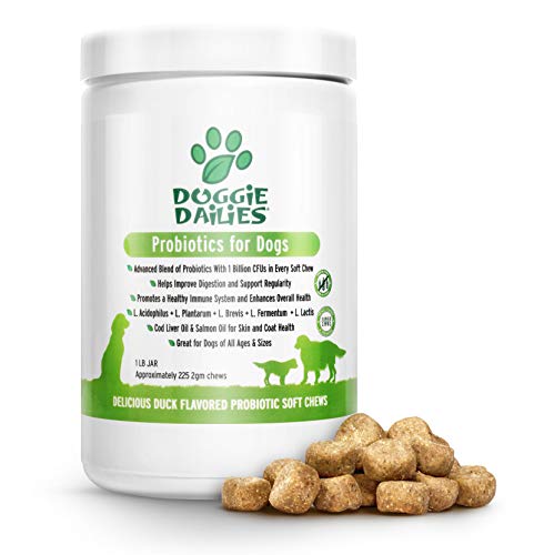 Doggie Dailies Probiotics for Dogs, 225 Soft Chews, Advanced Dog Probiotics with Prebiotics, Promotes Digestive Health, Supports Immune System and Overall Health (Duck)