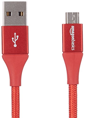 Amazon Basics Double Braided Nylon USB 2.0 A to Micro B Cable, 10 Feet, Red