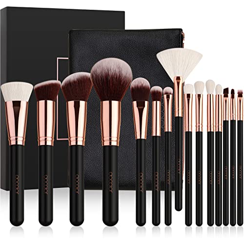 Docolor Makeup Brushes Set 15Pcs Makeup Brush Set with Bag Kabuki Foundation Blending Blush Eyeliner Shadow Brow Concealer Brushes Kit