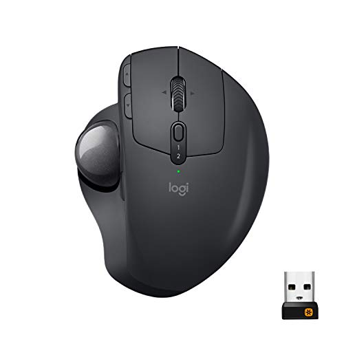 Logitech MX Ergo Wireless Trackball Mouse, Bluetooth or 2.4GHz with Unifying USB-Receiver, Adjustable Trackball Angle, Precision Scroll-Wheel, USB-C Charging Battery, PC/Mac/iPad OS - Black