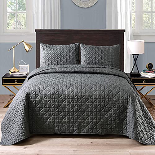 Book Cover Exclusivo Mezcla 3-Piece King Size Quilt Set with Pillow Shams, Grid Quilted Bedspread/Coverlet/Bed Cover(96x104 Inches, Steel Grey) -Soft, Lightweight and Reversible