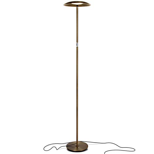 Brightech Sky Downlight - LED Reading Floor Lamp for Offices – Dimmable Craft & Hobby Light– Modern Tall Standing Pole Light for Living Room, Bedroom – Antique Brass