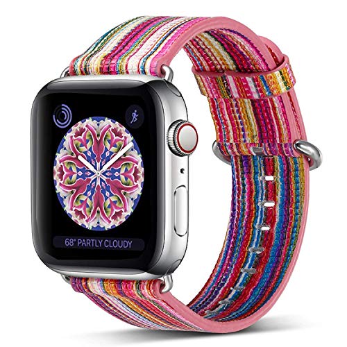 Compatible Apple Watch Band 42mm 44mm,Pierre Case Genuine Leather Iwatch Strap Replacement Bands with Stainless Metal Clasp Compatible iWatch Series 4 Series 3 2 1 Edition Women Girls(Pink D