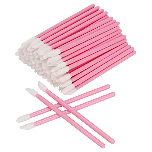Book Cover AKStore 100 Pcs Disposable Lip Brushes Make Up Brush Lipstick Lip Gloss Wands Applicator Tool Makeup Beauty Tool Kits (Pink)