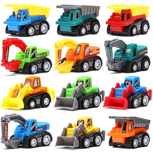 Pull Back Car, 12 Pcs Mini Truck Toy Kit Set, Funcorn Toys Play Construction Engineering Vehicle Educational Preschool for Children Boys Party Favors, Kids Birthday Game Gift Playset Classroom Reward