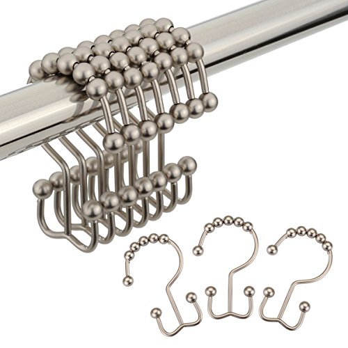 Amazer Shower Curtain Rings, Stainless Steel Shower Curtain Hooks Rings Double Glide Shower Rings for Bathroom Shower Curtain Rods Dual Rust-Resistant Shower Hooks, Matte Nickel, Set of 12