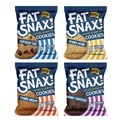 Book Cover Fat Snax Keto Cookies - Low Carb, Keto, and Sugar-Free (Variety Pack, 12-pack (24 cookies)) - Keto-Friendly & Gluten-Free Snack Foods
