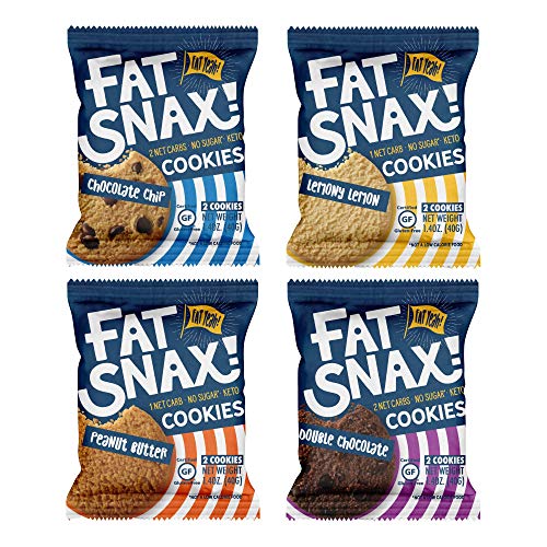Book Cover Fat Snax Cookies - Low Carb, Keto, and Sugar Free (Variety Pack, 6-pack (12 cookies)) - Keto-Friendly & Gluten-Free Snack Foods
