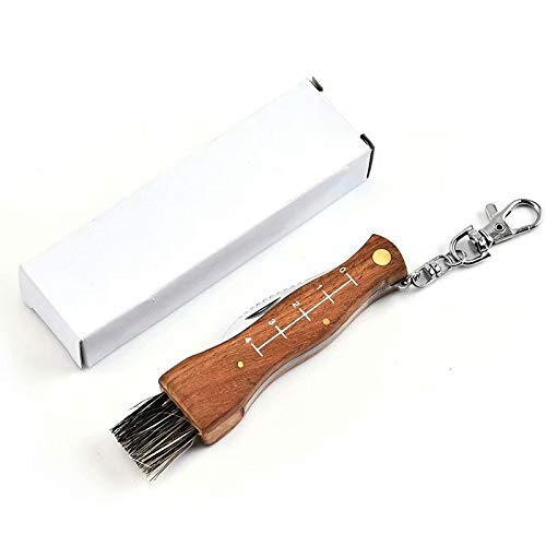 Mushroom Knife, Fungus Knife, Folding Camping Hunting Truffles Harvest Sharp Knives Natural Wood Handle Pocket knife w/ Bristle Brush, SS pruning blade, Hardwood handle