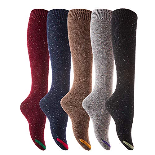 Lian LifeStyle Women's 5 Pairs Cute High Knee Cotton Socks, Cozy Fluppy Fancy with a Wide Color and Size Range Size 5-9 L158212(5 Color Pack)