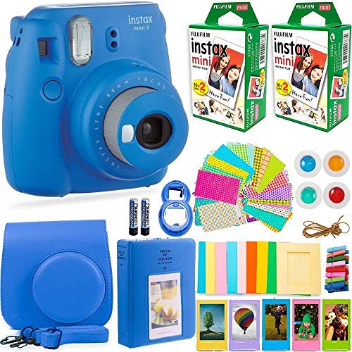 Fujifilm Instax Mini 9 Instant Camera + Fuji Instant Film (40 Sheets) + Accessories Bundle - Carrying Case, Color Filters, 2 Photo Albums, Assorted Frames, Selfie Lens + More (Ice Blue)