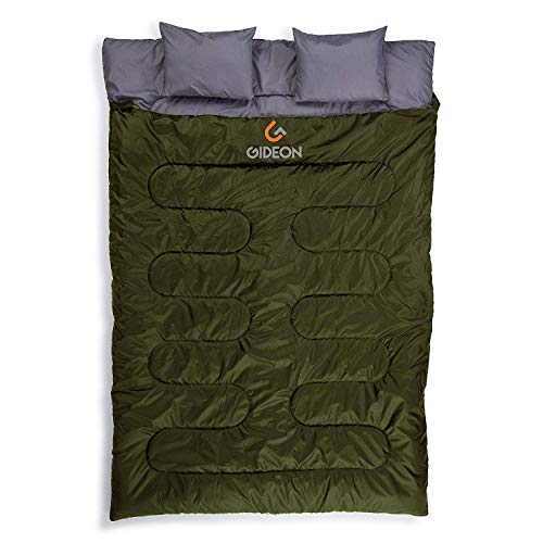 Book Cover Gideon Waterproof Double Sleeping Bag with 2 Pillows â€“ Amazingly Lightweight, Compact, Comfortable & Warm â€“ for Backpacking, Camping, etc. Double Size or Convert into 2-Single Bags