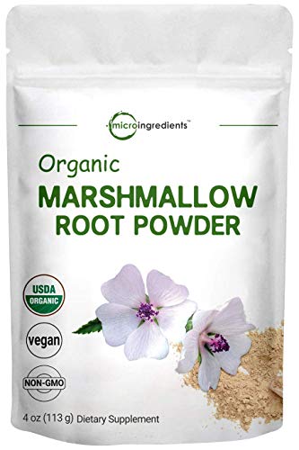 Pure USDA Organic Marshmallow Root Powder, 4 Ounce, Supports Digestive Gastrointestinal Health, No Irradiated, No Contaminated and No GMOs, Vegan Friendly