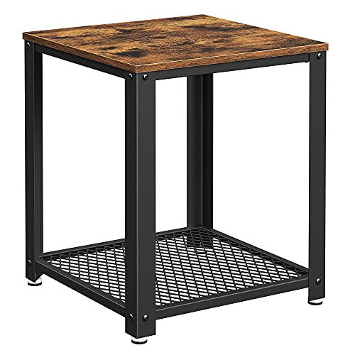 VASAGLE Industrial End Table, 2-Tier Side Table with Storage Shelf, Sturdy, Easy Assembly, Wood Look Accent Furniture, with Metal Frame, Rustic Brown ULET41X
