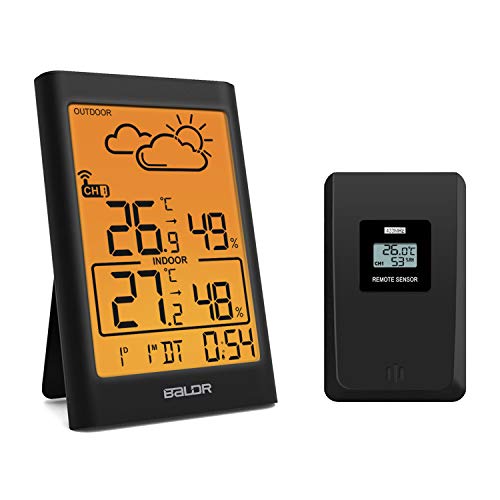 Balight Digital Hygrometer Thermometer,Humidity Gauges Touch Screen Wireless Monitor Temperature Gauge Indicator Time Display Built-in Clock