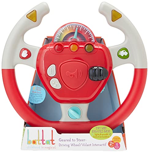 Battat – Geared to Steer Interactive Driving Wheel – Portable Pretend Play Toy Steering Wheel for Kids 2 years +, Red (BT2525Z)