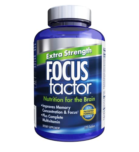 Focus Factor Adults Extra Strength, 120 Count - Brain Supplement for Memory, Concentration and Focus - Complete Multivitamin with DMAE, Vitamin D, DHA - Trusted Health Vitamins
