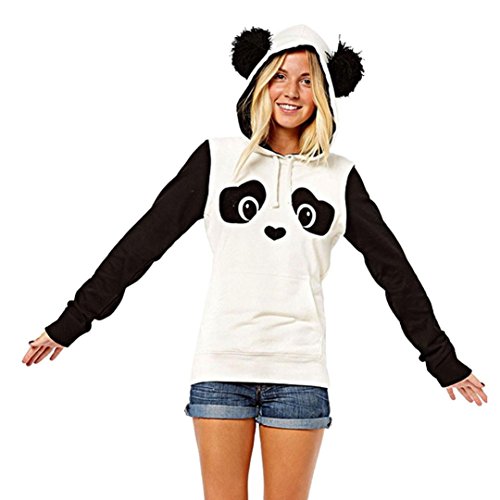 Napoo Women Pullover Sweatshirt, Cute Black and White Panda Hoodie Pocket Sweater with Ear