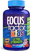 Book Cover Focus Factor Kids Extra Strength Complete Vitamins: Multivitamin & Neuro Nutrients (Brain Function), Vitamin B12, C, D3, 120 Count, 60 Day Supply