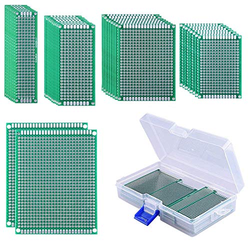 AUSTOR 36 Pcs Double Sided PCB Board Prototype Kit 5 Sizes Universal Printed Circuit Protoboard with Free Box for DIY Soldering and Electronic Project