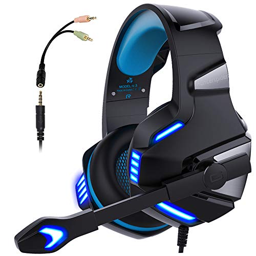 Micolindun Gaming Headset for Xbox One, PS4, PC, Over Ear Gaming Headphones with Noise Cancelling Mic LED Light, Stereo Bass Surround, Soft Memory Earmuffs for Smart Phone, Laptops, Tablet