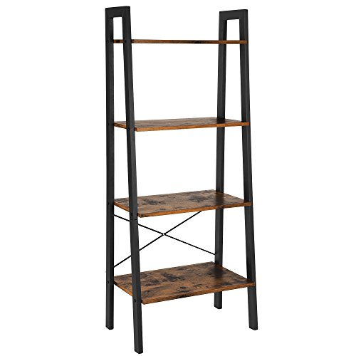 Book Cover VASAGLE ALINRU Ladder Shelf, 4-Tier Bookshelf, Storage Rack Shelves, Bathroom, Living Room, Industrial Accent Furniture, Steel Frame, Rustic Brown and Black ULLS44X